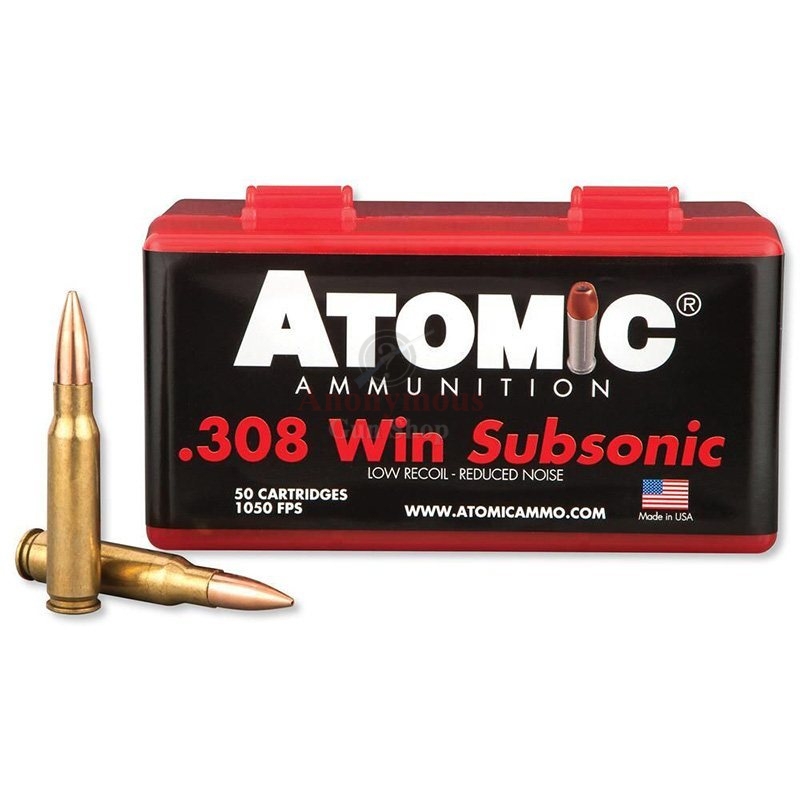 Atomic Match Ammunition 308 Winchester Subsonic 175 Grain Sierra MatchKing Hollow Point Boat Tail Box of 100