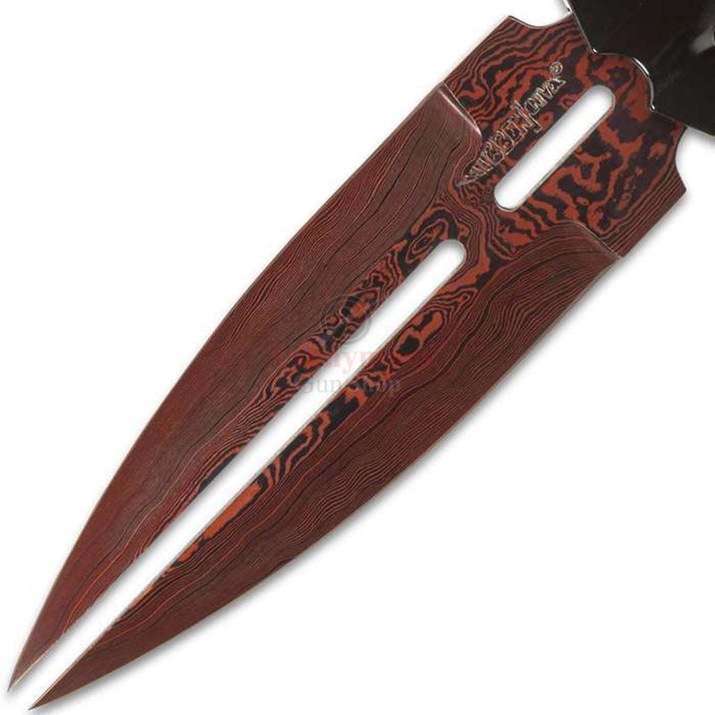 HIBBEN HELLFYRE DOUBLE SHADOW KNIFE WITH SHEATH - DAMASCUS STEEL BLADE, WIRE-WRAPPED HANDLE