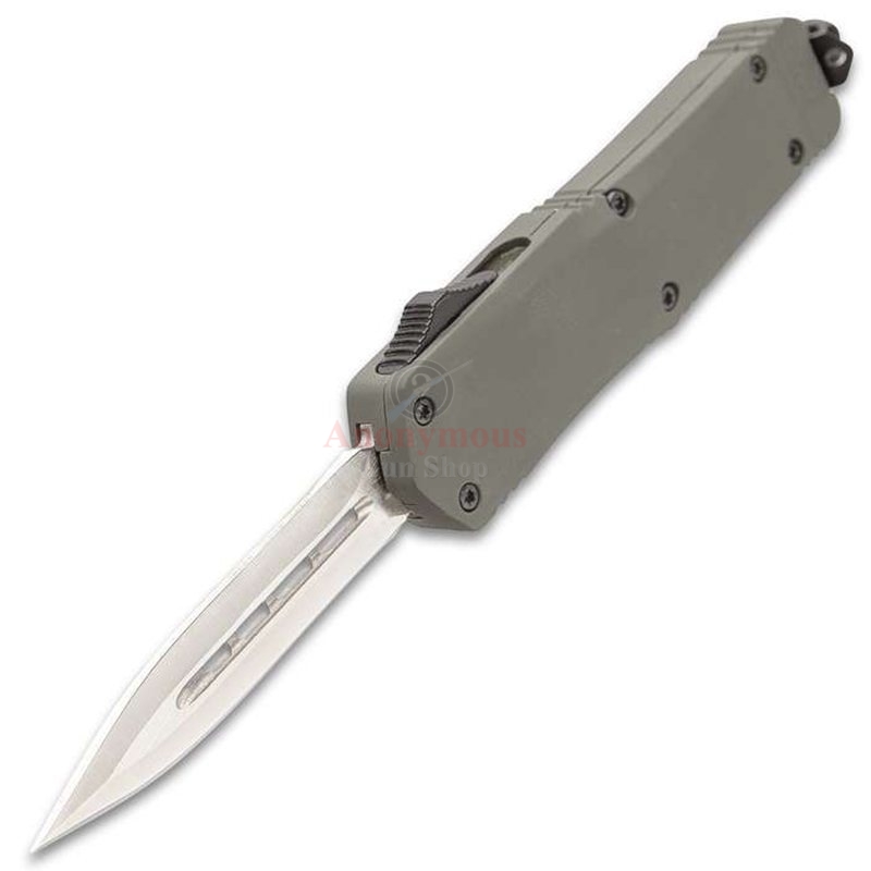 MINI GHOST SERIES GREY DOUBLE EDGE OTF KNIFE - STAINLESS STEEL BLADE, METAL ALLOY HANDLE